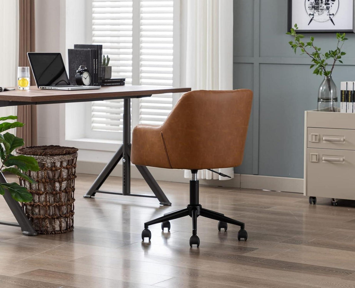 Schreibtischstuhl PU Leder Drehstuhl Sessel Bürostuhl 360° Braun