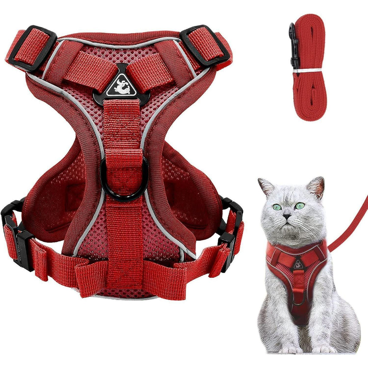 Ausbruchsicheres Katzengeschirr mit Leine, Rot L