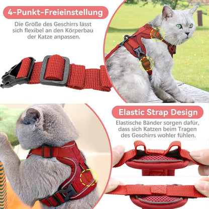 Ausbruchsicheres Katzengeschirr mit Leine, Rot L
