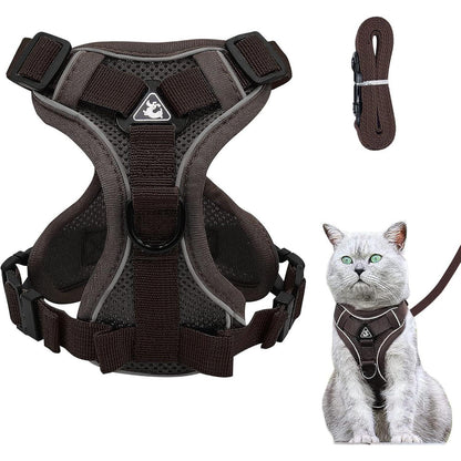 Ausbruchsicheres Katzengeschirr mit Leine, verstellbar, atmungsaktiv, Braun S