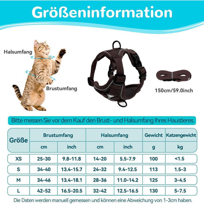 Ausbruchsicheres Katzengeschirr mit Leine Set, L Braun