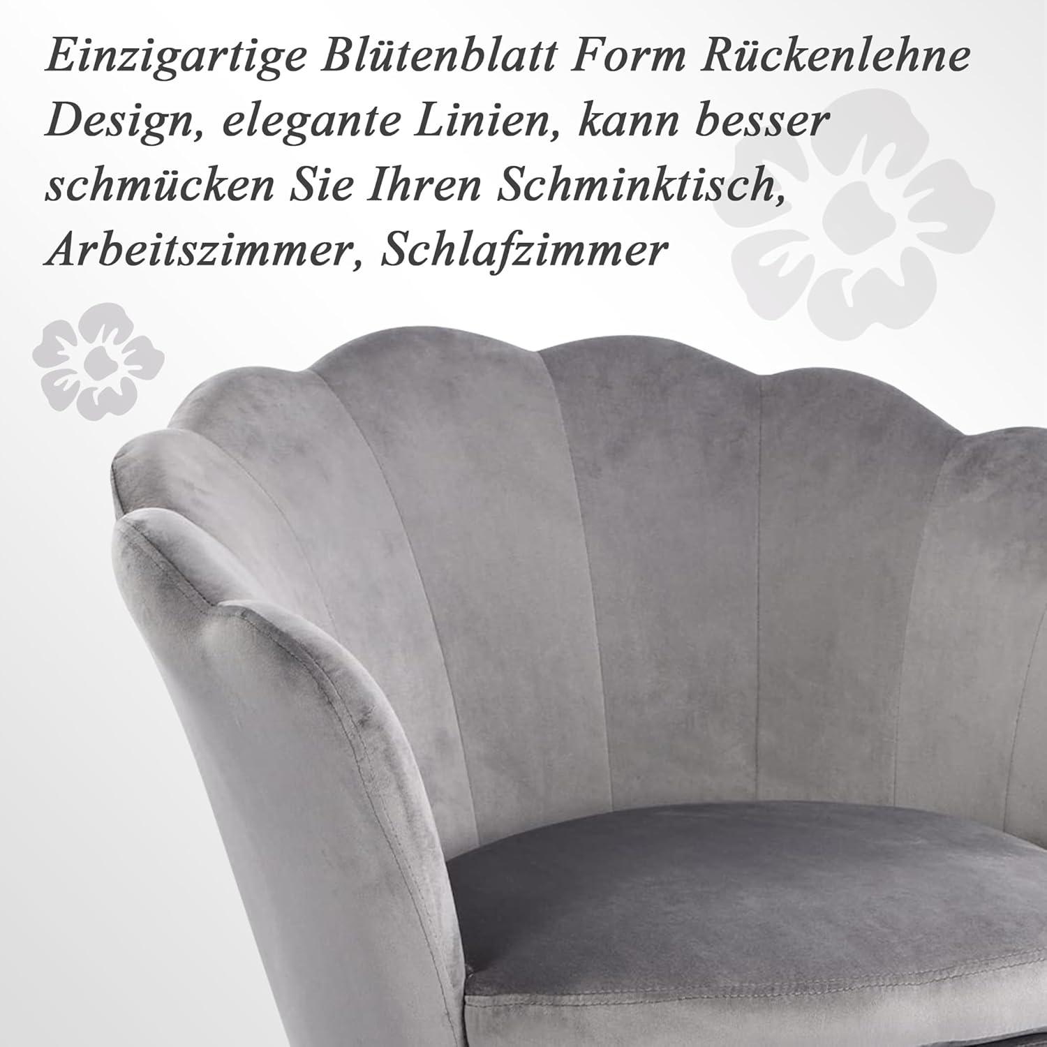 Modernes Samt-Sessel in Blumenform mit Metallbeinen - Dunkelgrau