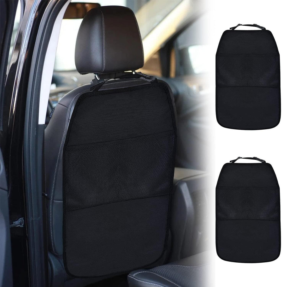 2er Set Rückenlehnenschutz Auto mit Organizer & Taschen