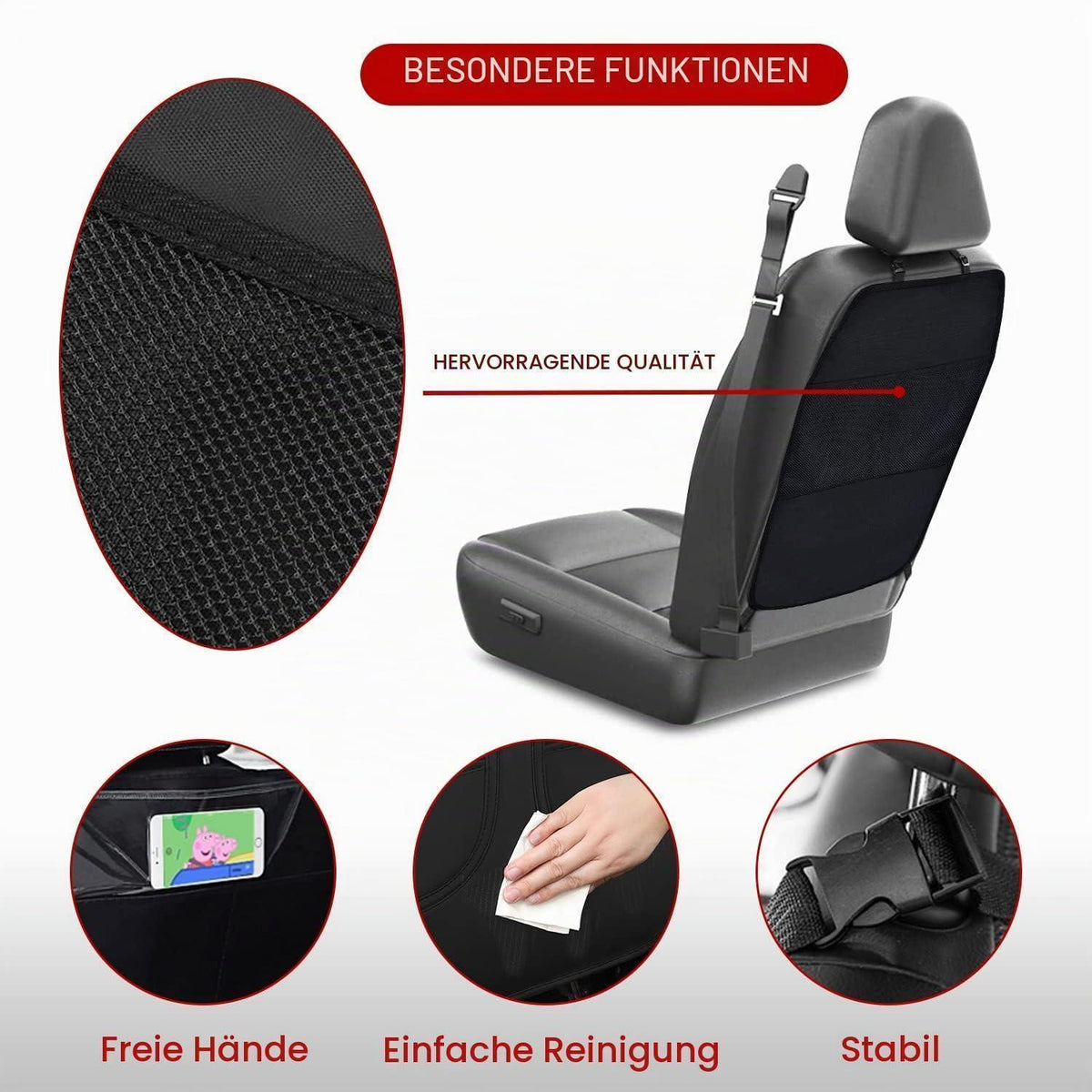 2er Set Rückenlehnenschutz Auto mit Organizer & Taschen