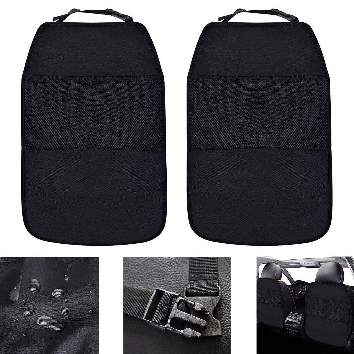 2er Set Rückenlehnenschutz Auto mit Organizer & Taschen