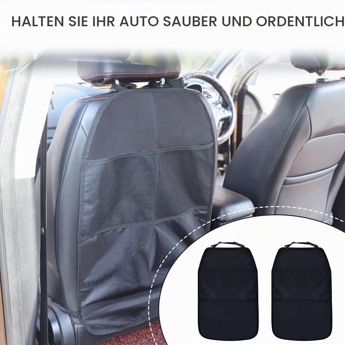 2er Set Rückenlehnenschutz Auto mit Organizer & Taschen