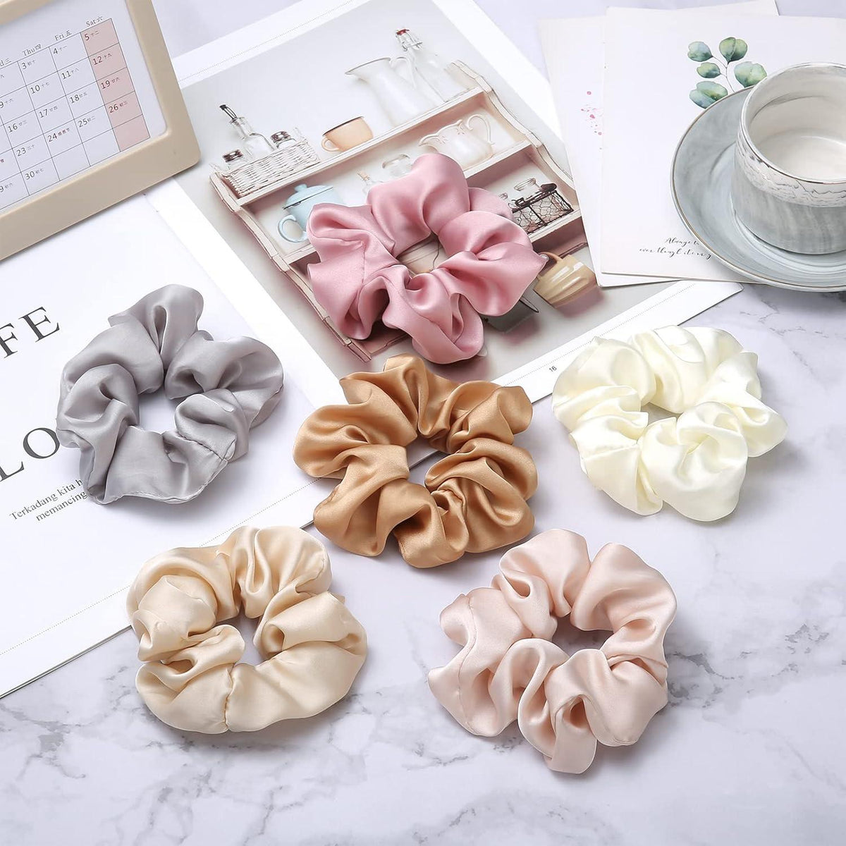 6er Pack Haargummis Seide Satin Scrunchies für Damen Mädchen 6 Farben