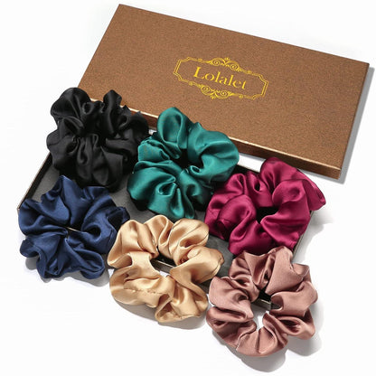 6er Set Seidige Satin Haargummis in 6 Farben - Damen Scrunchies