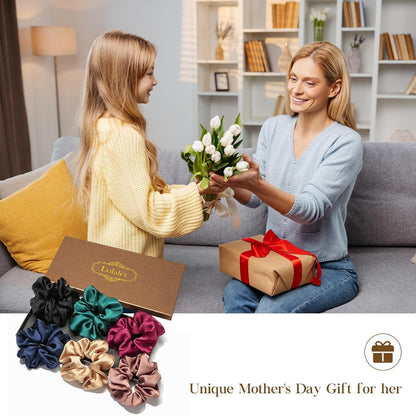 6er Set Seidige Satin Haargummis in 6 Farben - Damen Scrunchies