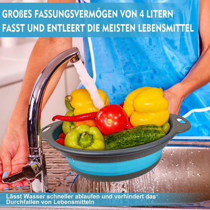 Faltbarer Silikon Seiher Set 3 Größen Blau 24.6/29.2/34cm 3