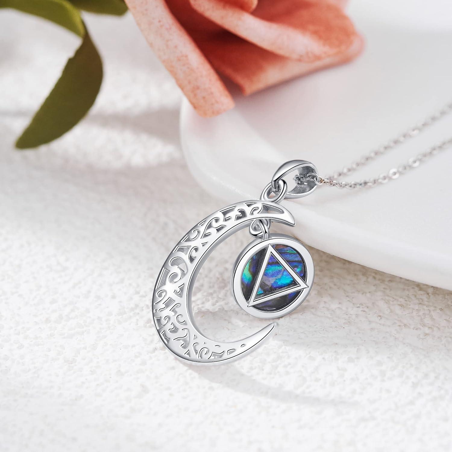 Anonyme Alkoholiker Halskette Sterling Silber AA Mond Anhänger Recovery Symbol