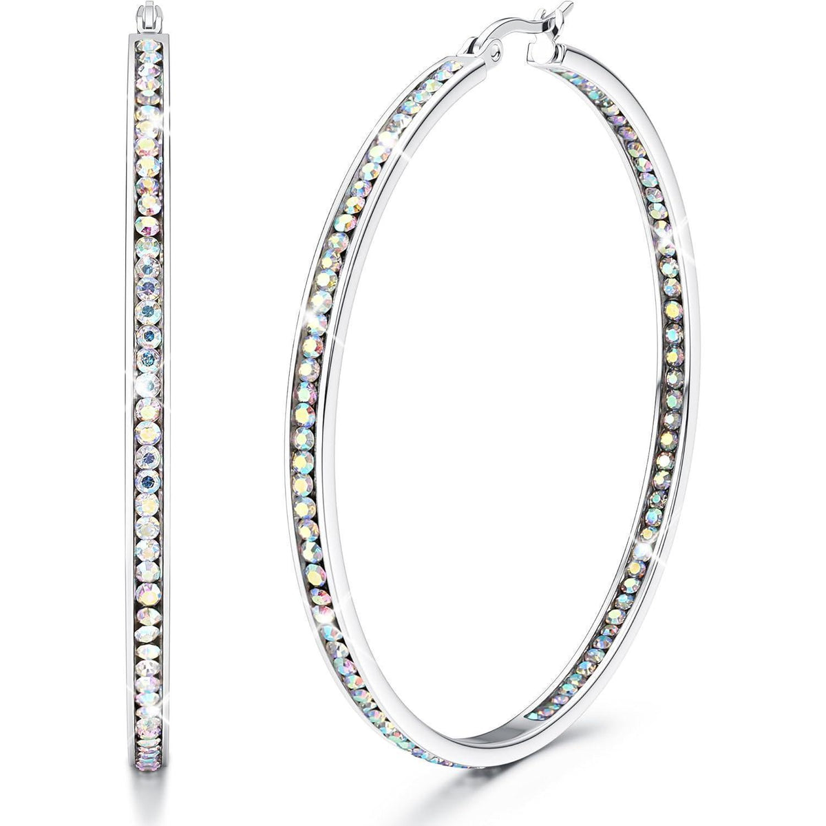 Creolen Edelstahl Damen 60mm mit Zirkonia, Silber/Gold/Roségold