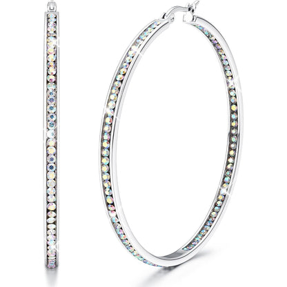 Creolen Edelstahl Damen 60mm mit Zirkonia, Silber/Gold/Roségold