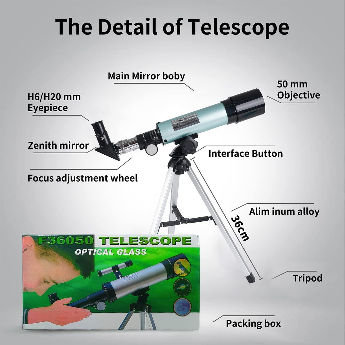 Astronomisches Teleskop für Kinder Zoom 90X HD Monokular 360/50mm