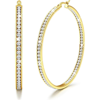 Creolen Edelstahl Damen mit Zirkonia, 40-60mm, Silber/Gold/Roségold