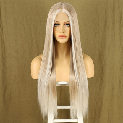 Ombre Blond Lange Gerade Perücke mit Spitze vorne 26 Zoll