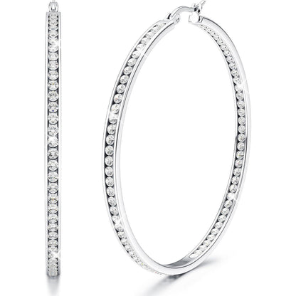 Creolen Edelstahl Damen 60mm mit Zirkonia - Silber, Gold, Roségold
