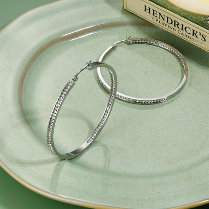 Creolen Edelstahl Damen 60mm mit Zirkonia - Silber, Gold, Roségold