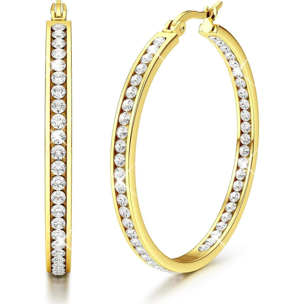 Creolen Edelstahl Damen 40mm/50mm/60mm mit Zirkonia, Silber/Gold/Roségold