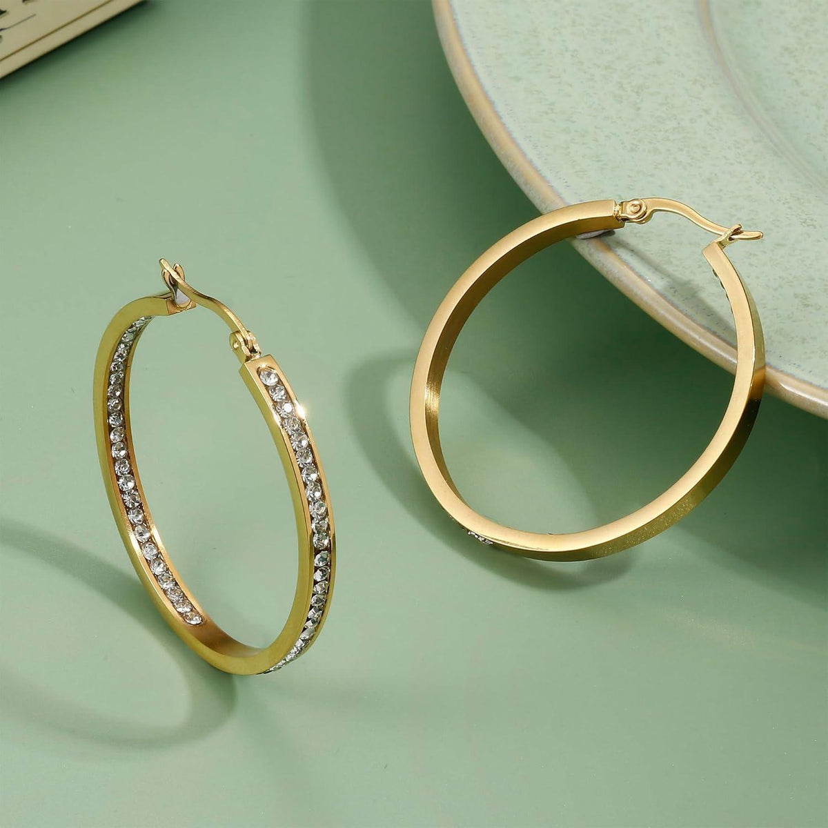 Creolen Edelstahl Damen 40mm/50mm/60mm mit Zirkonia, Silber/Gold/Roségold