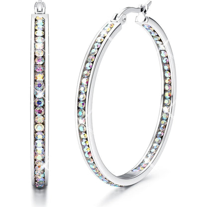 Creolen Edelstahl Damen 40mm/50mm/60mm mit Zirkonia, Silber/Gold/Roségold