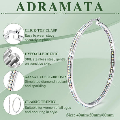 Creolen Edelstahl Damen 40mm/50mm/60mm mit Zirkonia, Silber/Gold/Roségold