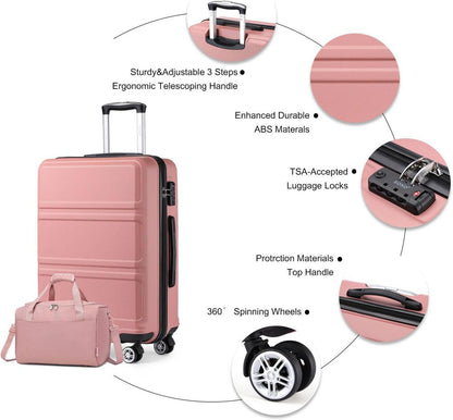 KONO Groß Reisekoffer Rollkoffer Set Gepäcksets 2 Teilig 74cm Ryanair Tasche Rosegold