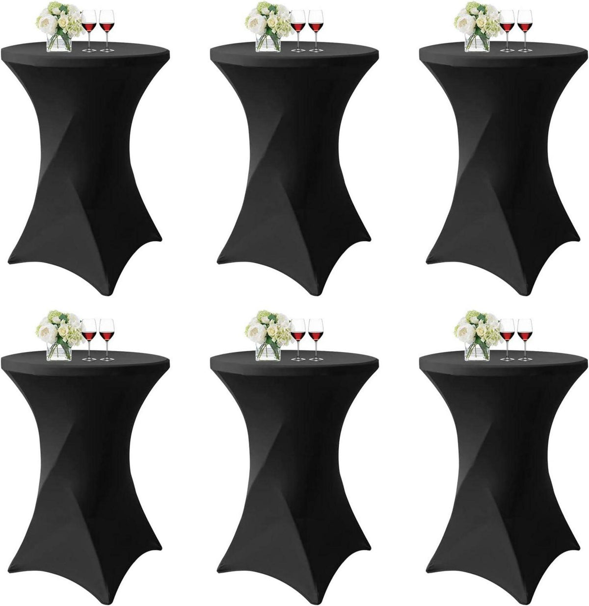 6er-Set Schwarz Stretch Stehtisch Husse Bistrotisch Ø 80-85 cm Spandex