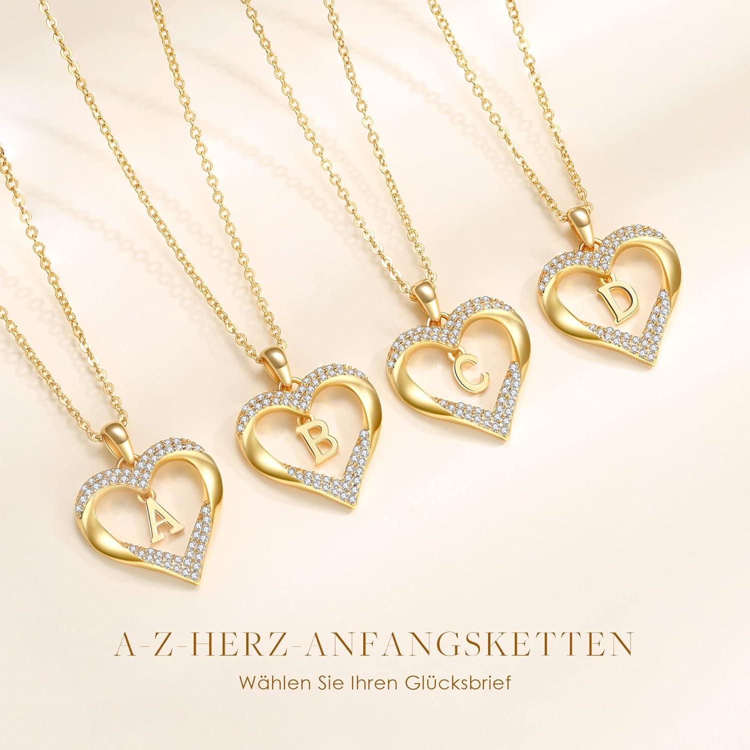 Initialen Herz Halskette Damen Buchstabenkette 925 Silber Zirkonia