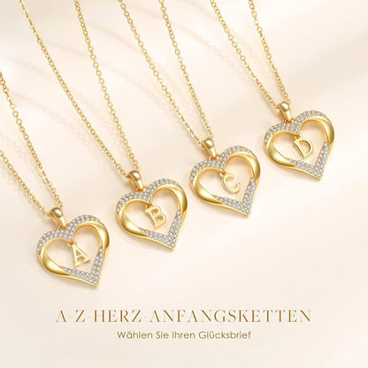 Initialen Herz Anhänger Halskette Damen 18K Vergoldet Zirkonia Schmuck