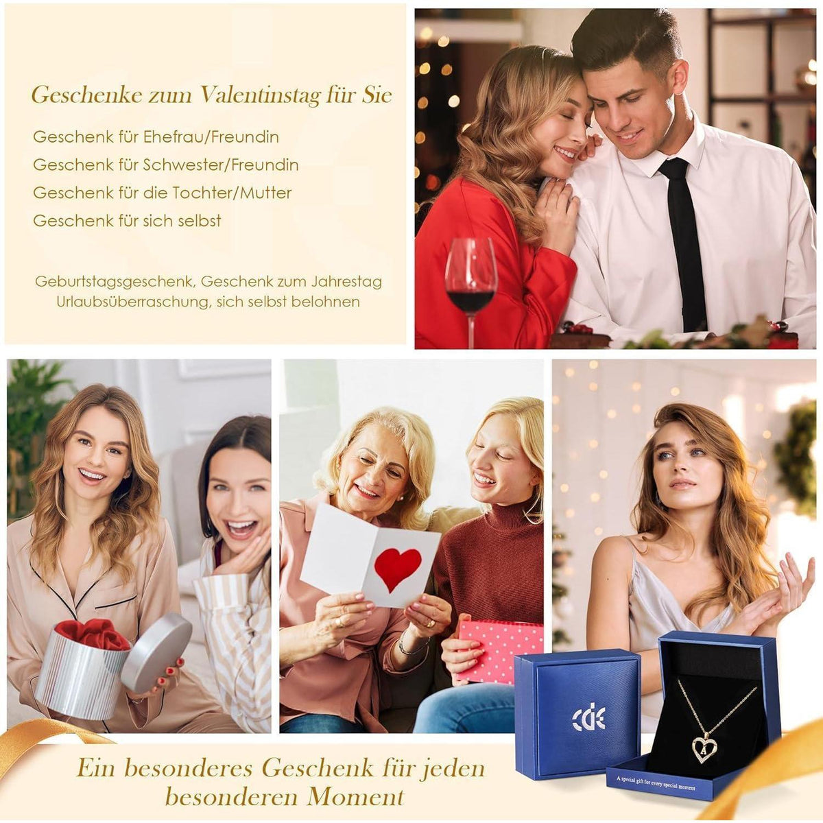 Initialen Halskette Damen 18K Vergoldet Herz Anhänger Buchstabe A-Z