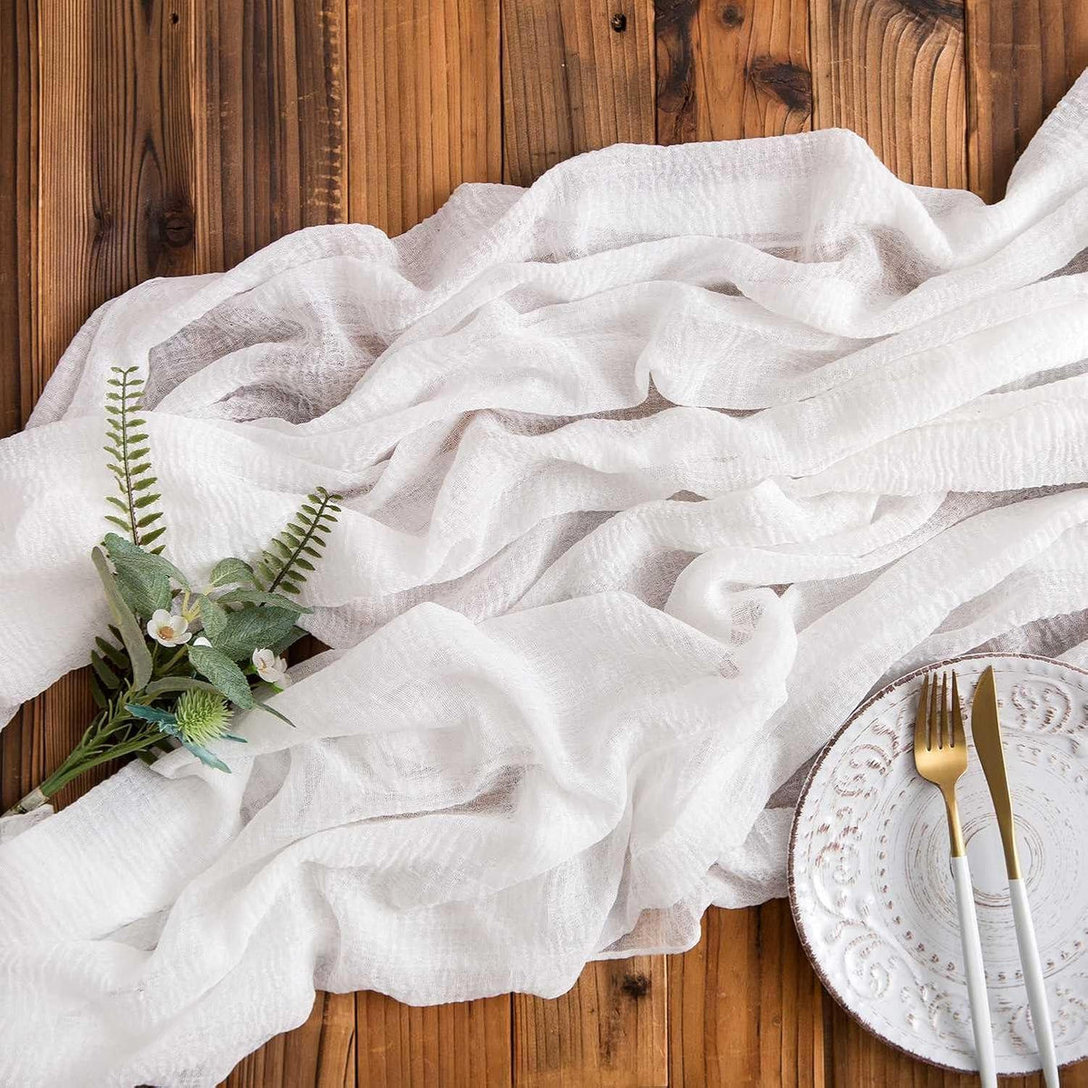 Tischläufer Hochzeit Weiß 300x80cm Musselin Gaze Boho