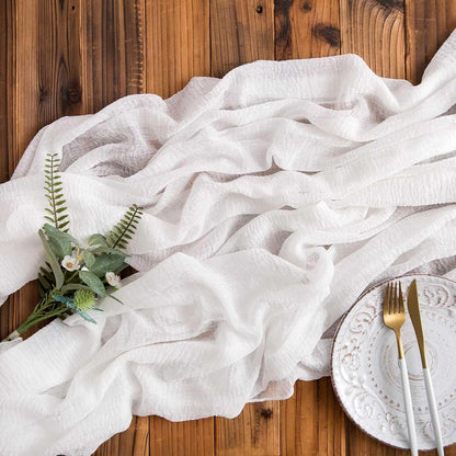 Tischläufer Hochzeit Weiß 300x80cm Musselin Gaze Boho