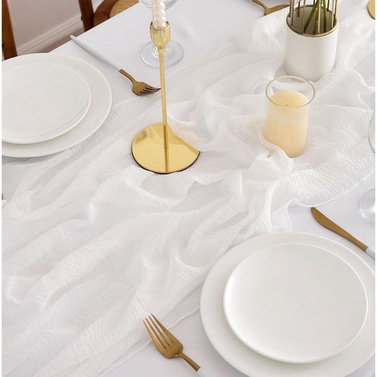 Tischläufer Hochzeit Weiß 300x80cm Musselin Gaze Boho
