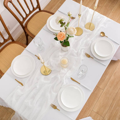 Tischläufer Hochzeit Weiß 300x80cm Musselin Gaze Boho