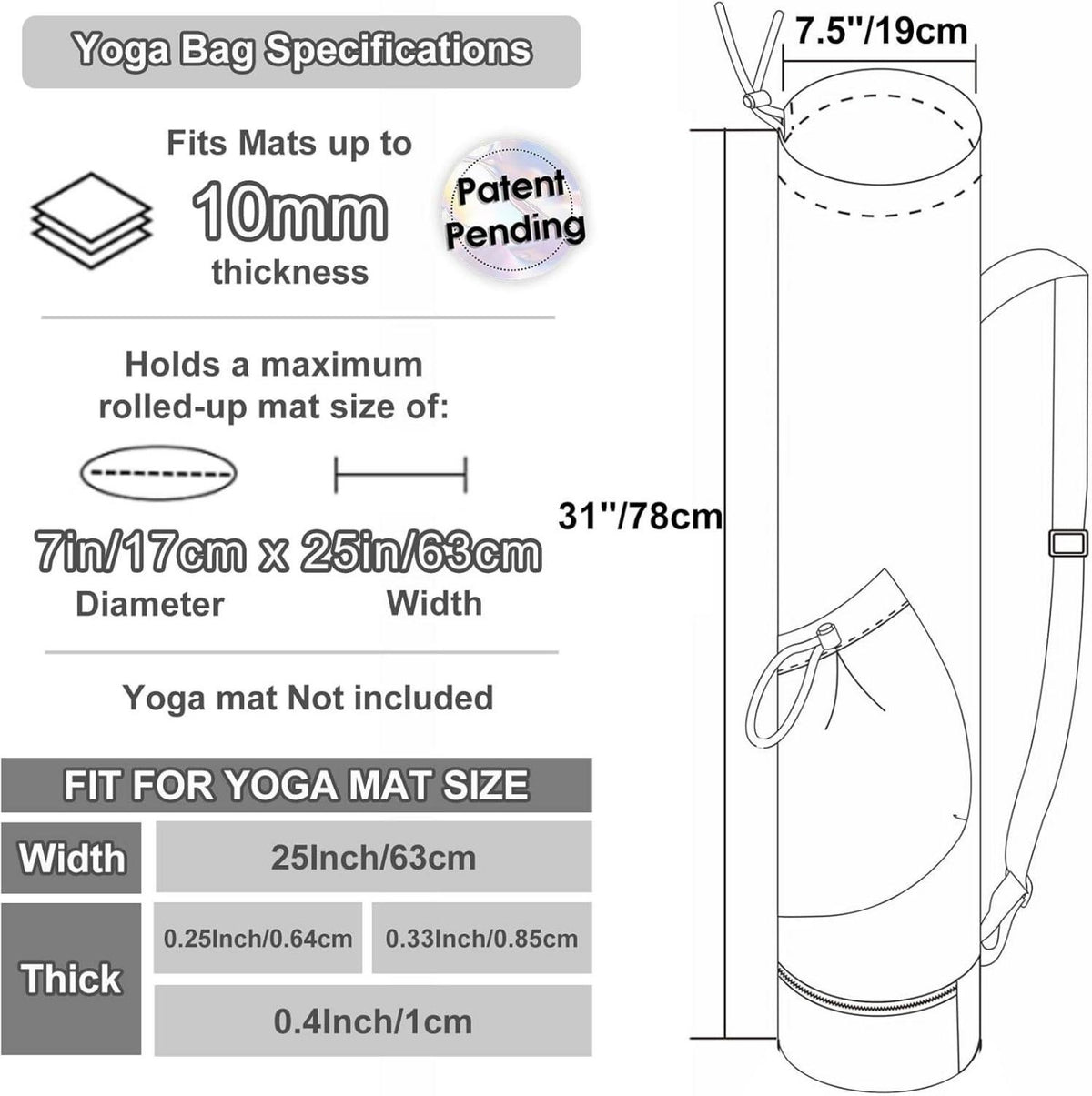 Yogatasche Damen mit Nassfach und Flaschenhalter Schwarz