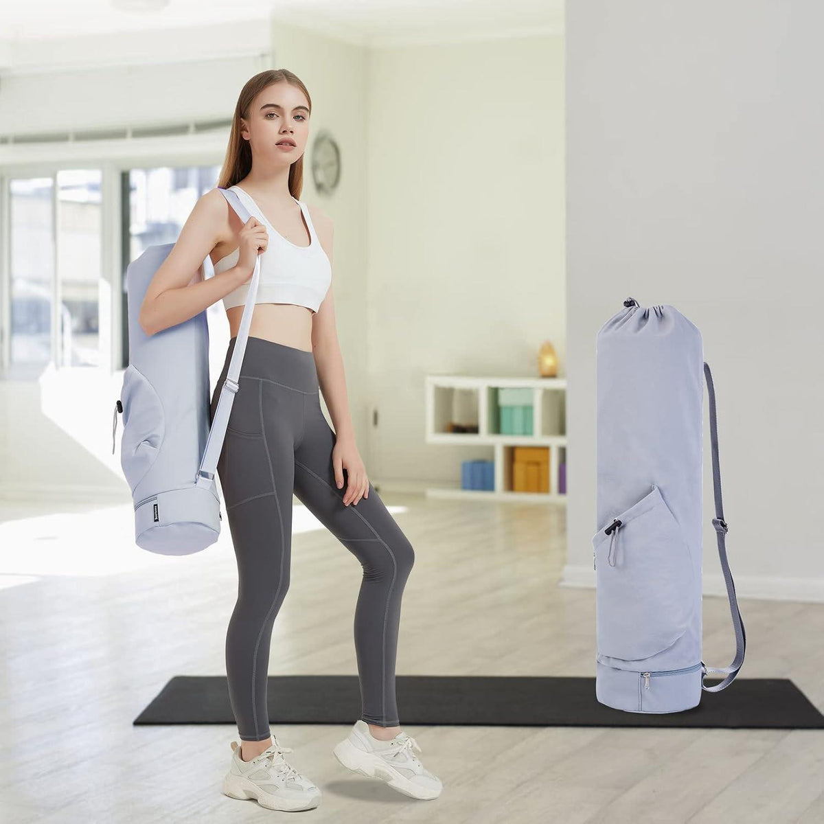 Yogatasche Damen Verstellbarer Schultergurt Gym Sporttasche Nassfach Blau