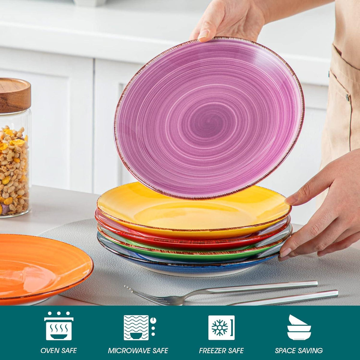 vancasso BONITA Speiseteller Set 6 Personen Steingut Ø 21,5 cm Warme Farbe