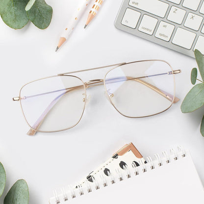 Pilotenbrille ohne Sehstärke, Metallrahmen, Vintage Stil, Gold