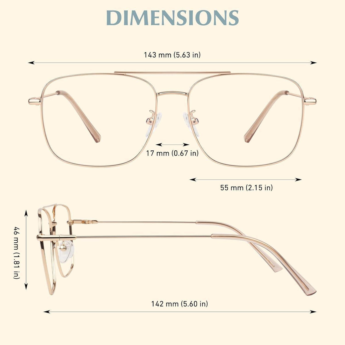 Pilotenbrille ohne Sehstärke, Metallrahmen, Vintage Stil, Gold