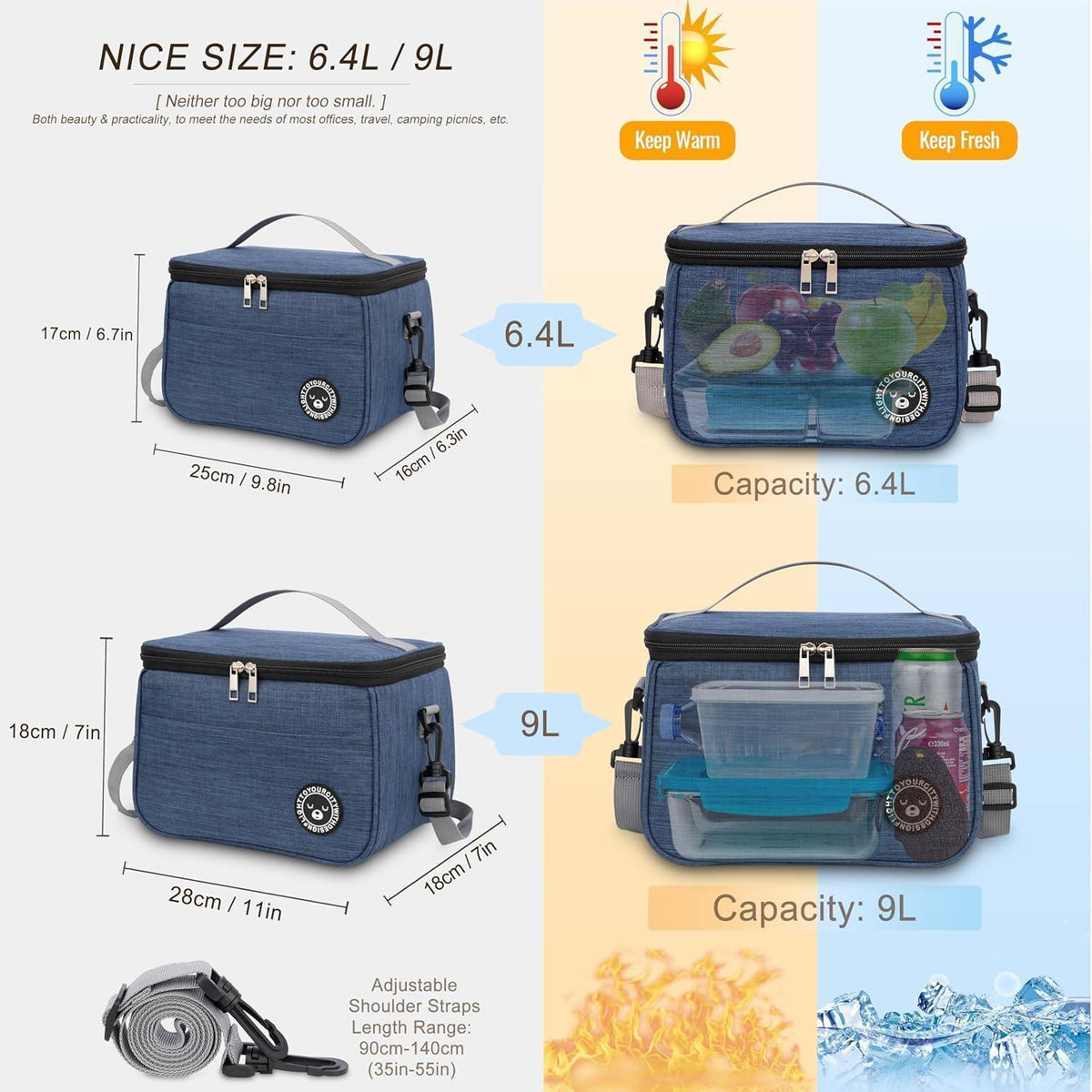 Kühltasche 6.4L – Lunchbox Tasche Blau, Faltbar & Isoliert