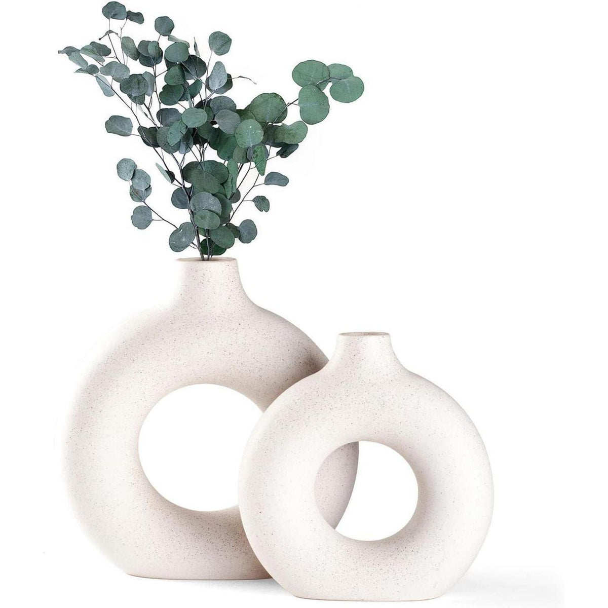 Donut Vase Beige Matt Keramik Set M+S | Moderne Wohnkultur