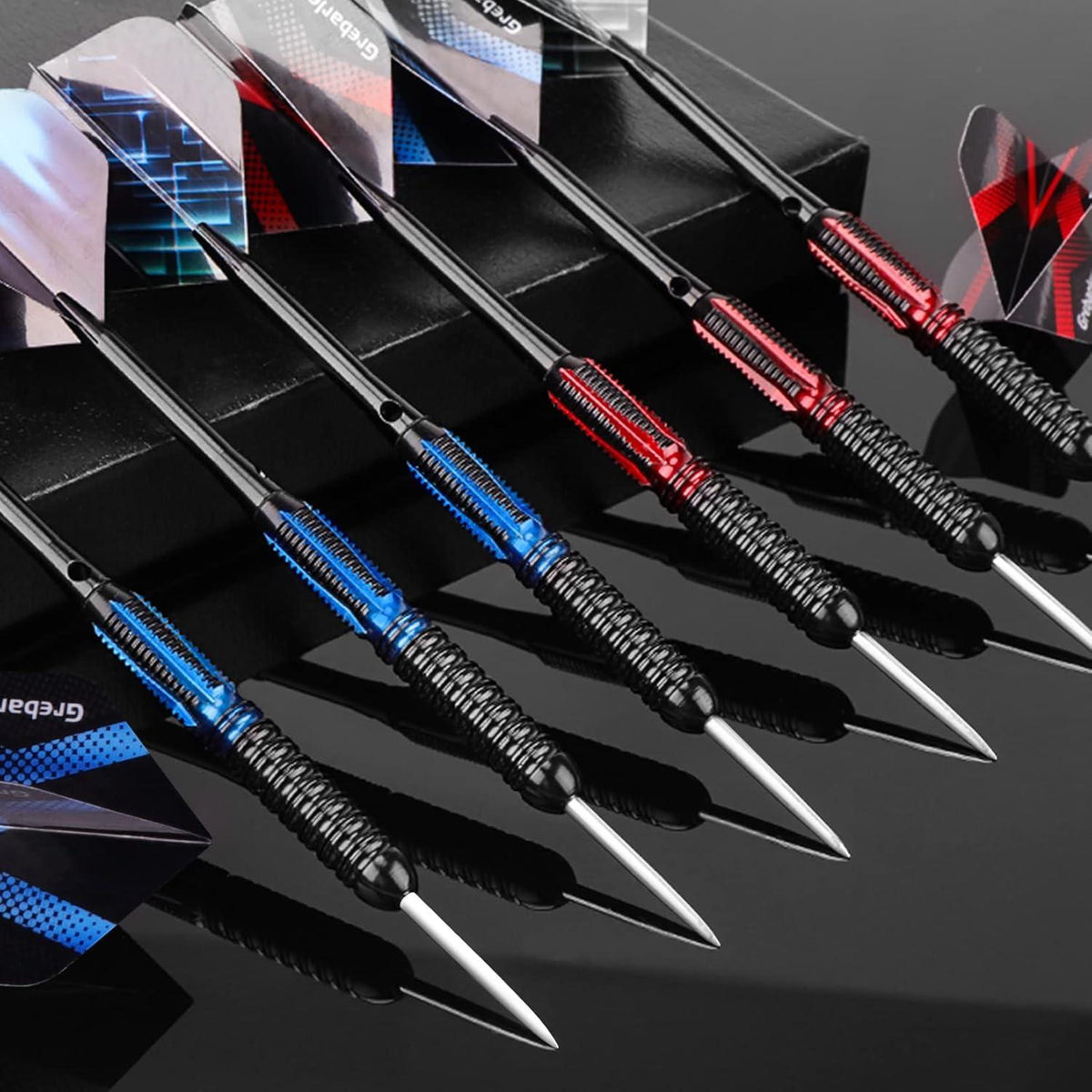 Dartpfeile Steeldarts 12 Stück Aluminiumschäfte 9 Flights 20g 22g rot