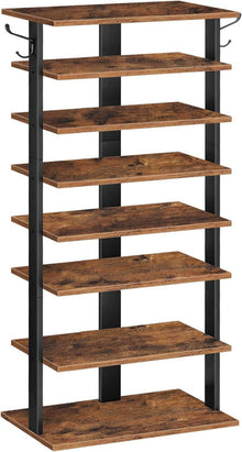 Schuhregal 8-lagig schmal 50 cm mit Haken Dunkelbraun Schwarz