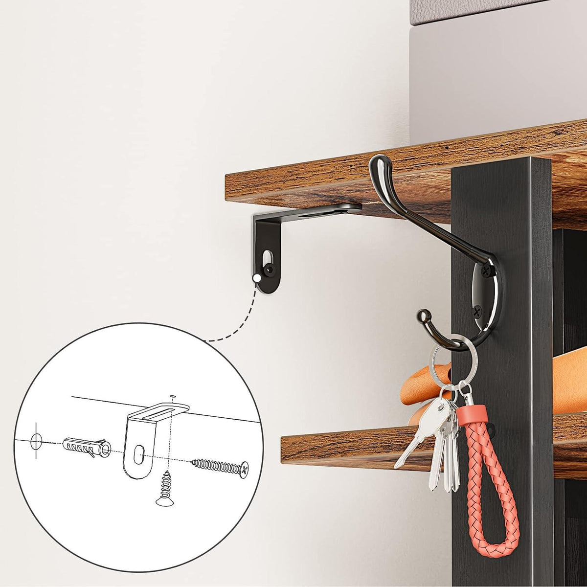 Schuhregal 8-lagig schmal mit 2 Haken Dunkelbraun Schwarz