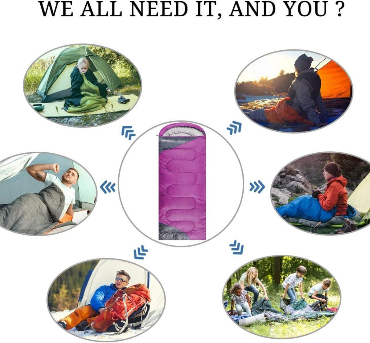 3-4 Jahreszeiten Camping Schlafsack wasserdicht kompakt Violett-grau