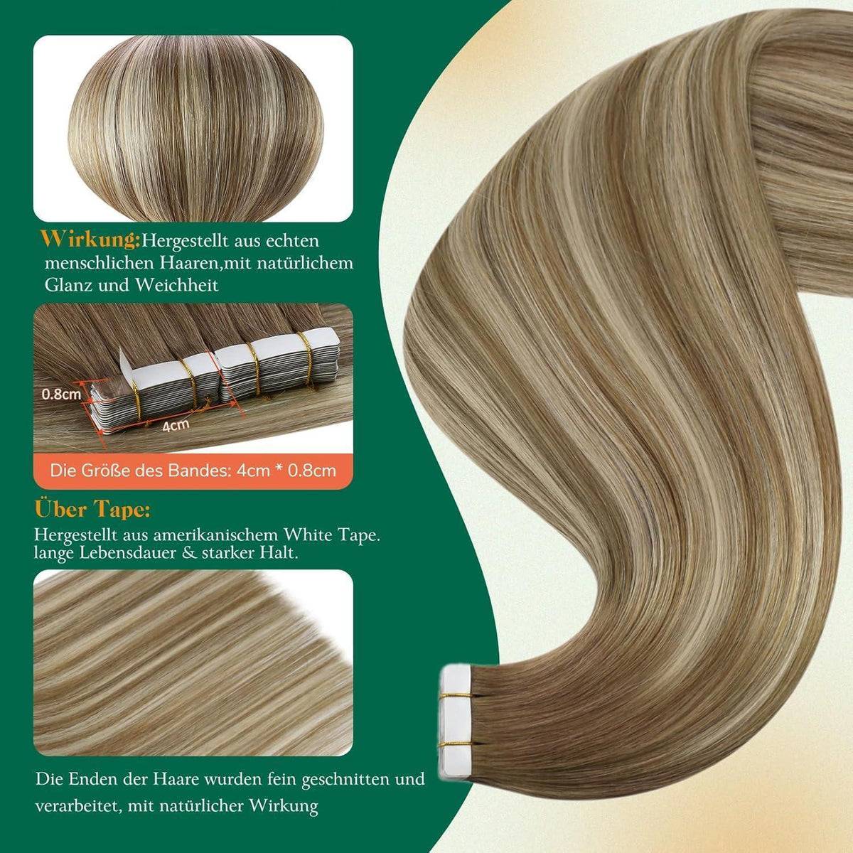 Echthaar Tape Extensions Balayage Blond Ombre Platinblond 60cm