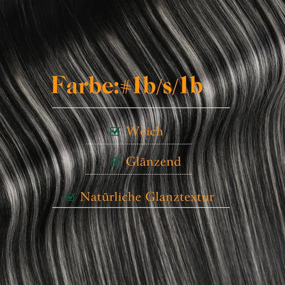 Echthaar Tape Extensions Schwarz Silber Ombre 45cm