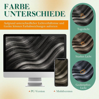 Echthaar Tape Extensions Schwarz Silber Ombre 45cm