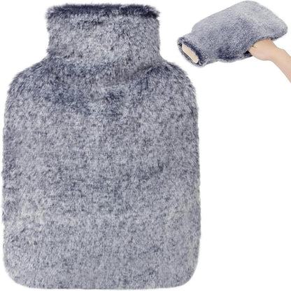 Flauschige Wärmflasche mit Kängurutasche 2L Marineblau